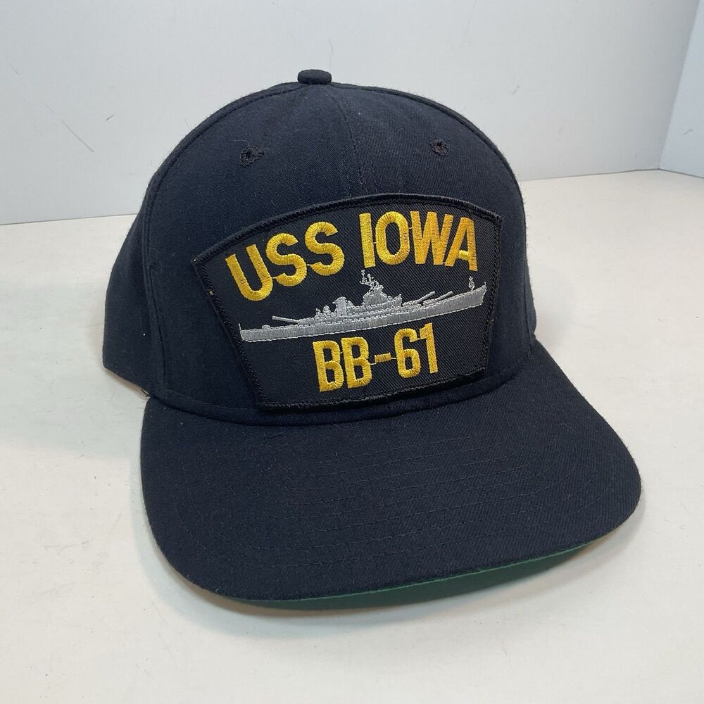 Vintage USS Iowa BB-61 Snapback Polyester Hat Made In USA Navy WW2 Battleship
